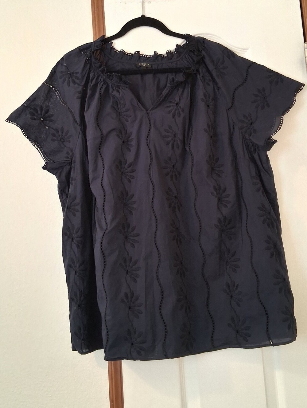 Talbots Plus Women Floral Embroidered Top Short Sleeve 100% Cotton 3X Cottagecor